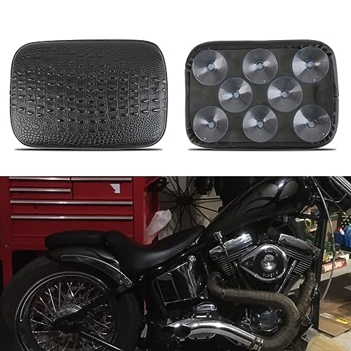 DREAMIZER Black Crocodile Leather Pillion Passenger Pad Rectangular Motorcycle Solo Seat Universal Rear Cusion 8 Suction Cups Pillon Cushion Compatible with Harley Custom Chopper Cruiser - style: Crocodile Black