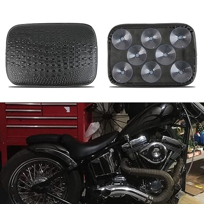 DREAMIZER Black Crocodile Leather Pillion Passenger Pad Rectangular Motorcycle Solo Seat Universal Rear Cusion 8 Suction Cups Pillon Cushion Compatible with Harley Custom Chopper Cruiser - style: Crocodile Black