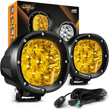 Auxbeam P4 Series LED Amber Fog Lights, 4 Inch 90W Yellow Round Offroad Light Bar, Spot Beam Off Road LED Pods Bumper Ditch Lights, for Trucks Car Motorcycle UTV, Pair - color: P4 Series Amber Offroad Lights