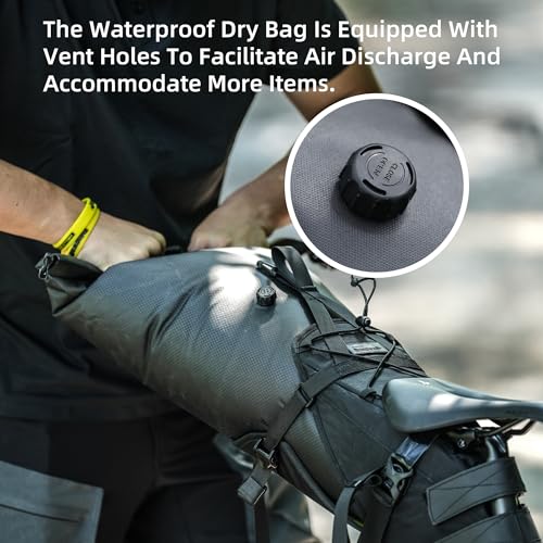 Rhinowalk 14L Waterproof Hardshell Bike Saddle Bag – Two-Piece Rear Seat Bag Tear-Resistant, No-Screw Installation, Fits Most Bikes-Black - color: Black