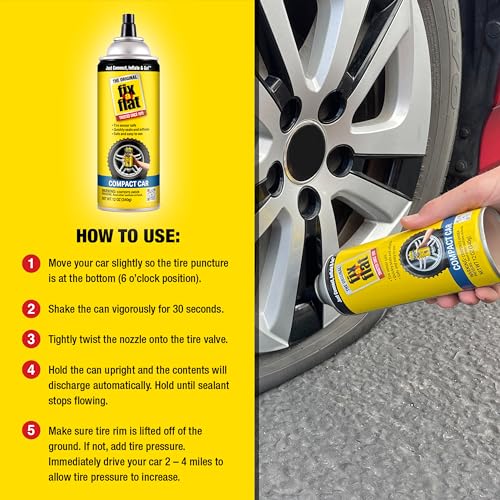 Fix-A-Flat S60410 Aerosol Emergency Flat Tire Repair and Inflator, for Compact Tires, Eco-Friendly Formula, Universal Fit for All Compact Cars, 12 oz. (Pack of 1) - size: 12oz