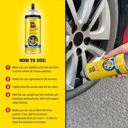 Fix-A-Flat S60410 Aerosol Emergency Flat Tire Repair and Inflator, for Compact Tires, Eco-Friendly Formula, Universal Fit for All Compact Cars, 12 oz. (Pack of 1) - size: 12oz