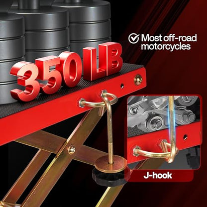 VIVOHOME 350 Lbs Heavy Duty Hydraulic Motorcycle Lift Jack, ATV Dirt Bike Foot Operated Scissor Stand Table with 4 Wheels and Removable Stopper, Red - color: Red