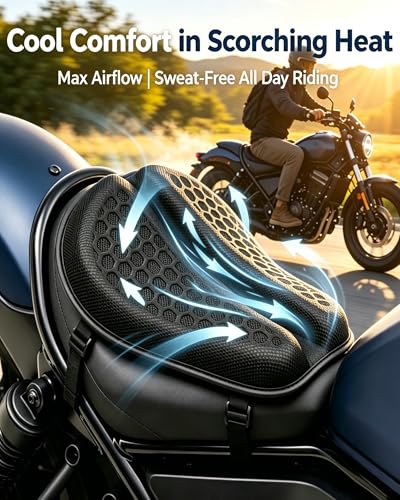 Motorcycle Seat Cushion, 3D Honeycomb Tailbone Cutout Pressure Relief Cooling Seat Pad Protect Sensitive Areas, Universal Shock Absorbing Non‑Slip for Long Distance Rides (with Cover) - color: with Cover