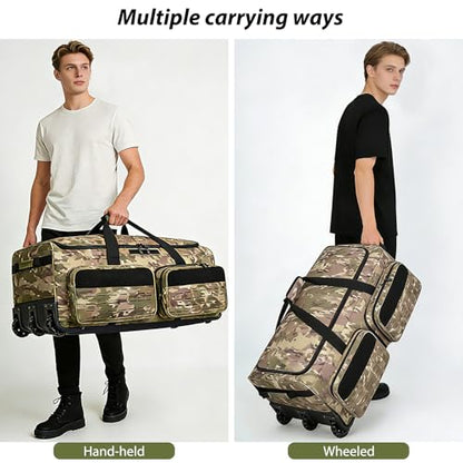 Rolling Duffle Bag with Wheels,120L Large Deployment Bag,Waterproof Military Duffle Bags for Tactical Military Deployment Camping - color: Yellow Camo