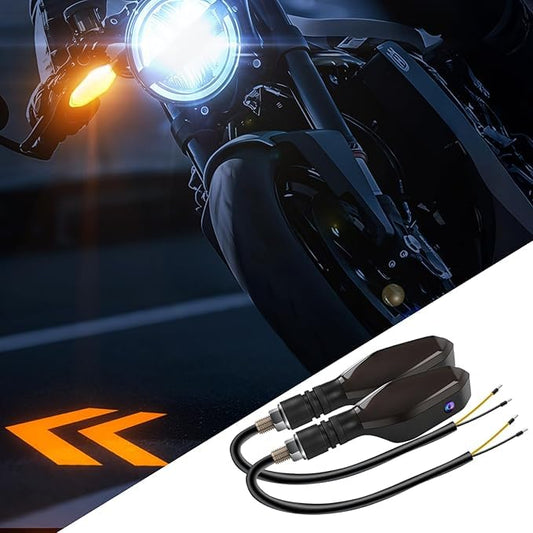 Motorcycle Led Turn Signal Lights Projector, Motorcycle Front Rear Led Blinkers Signal Light Indicator with Arrow Pattern Projection on Ground and Amber Flashing Sync, Diamond Shape-2 Pack - style: Diamond Shape