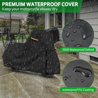 Roasivi Motorcycle Covers Waterproof Outdoor Storage for Harley Davidson Touring Models Heavy Duty Cover for General Motorcycle 98" L x 43" W x 55" H Black - size: 98"x43"x55"