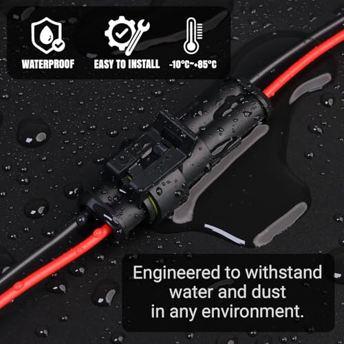 TMH 2 Pin Connector 22 AWG - 2 Wire 10 cm. Waterproof Connectors Electrical Connectors Male and Female Way with Heat Shrink Tubing for Car Truck Boat Wire Connection (10 Sets) - size: 2 Pin - 10 Sets