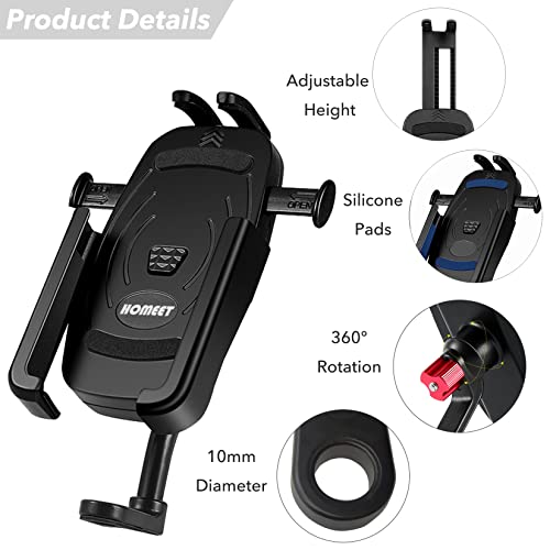 Motorcycle Phone Mount, Aluminum Alloy Scooter Cellphone Holder Moped Rearview Mirror Smartphone Universal Mount for 4.0''-7.0'' Smart Devices, 10mm Diameter, 360° Rotation, Quick Release - color: Aluminium Alloy