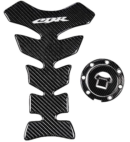 Real Carbon Look, Fuel Gas Tank Cap, Protector Pad, Tank Pad Decal Stickers, Tank Protector with Keychain for CBR600RR 2003-2015 CBR1000RR 2004-2015, 3PCS Per Set (SILVER)
