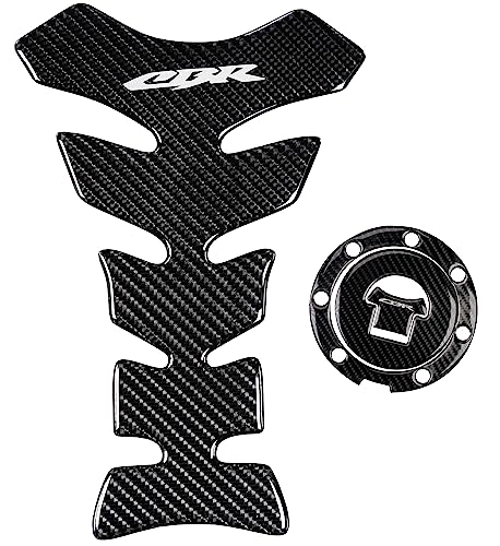 Real Carbon Look, Fuel Gas Tank Cap, Protector Pad, Tank Pad Decal Stickers, Tank Protector with Keychain for CBR600RR 2003-2015 CBR1000RR 2004-2015, 3PCS Per Set (SILVER)