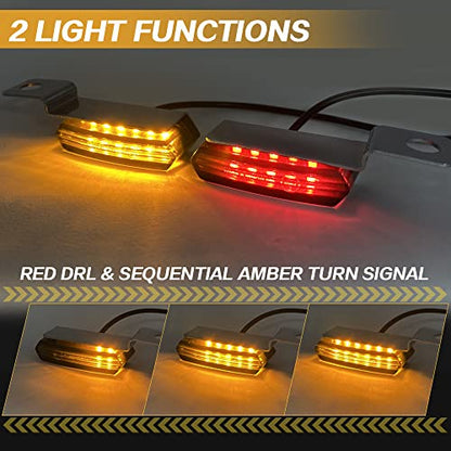 Mini LED Turn Signals Motorcycle Front Sequential Indicators 3 Wire Handlebar Blinkers with Running Lights Universal Compatible with Harley Yamaha Honda Kawasaki(Chrome with Red/Amber light) - color: Chrome with Red/Amber light