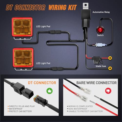 Nilight 3 Inch Cube Amber LED Pod Light Bar 20 W 1240LM Super Flood Screw-Less Offroad Driving Work Lights w/16AWG DT Wiring Harness Kit for Truck UTV 4x4 ATV Motorcycle - color: Indirect 4LED Flood Pod-Amber