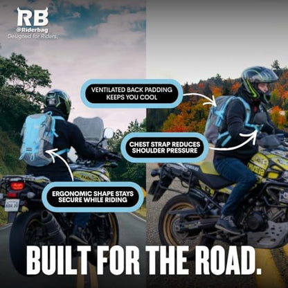 riderbag Reflective Motorcycle Backpack, Hi Viz Commuter Riding Bag | Designed by Riders for Everyday Rides with Laptop Compartment and Helmet Net. Built to Help You Be Seen. - color: Light Blue