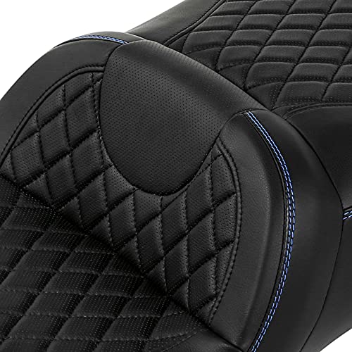 SLMOTO Gel Hammock Seat + Passenger Backrest Fit for Harley Touring Road King Glide Street Glide Electra Glide 2014-2023 Black Blue Motorcycle 2 Up Rider Driver Seat Passenger Pad Sissy Bar - color: Gel Style B Blue Seat + Backrest