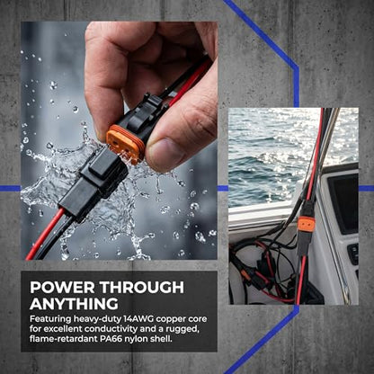 2 Pin DT Connectors Waterproof with 14 AWG Electrical Cable Wire Male Female Waterproof Plug Socket Quick Disconnect Plug for Car Truck Motorcycle Marine Boat and Other Wire Connection- 3 Pack