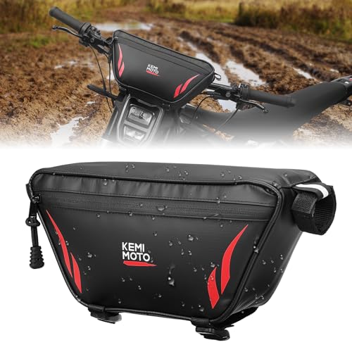 KEMIMOTO Upgraded 2.5L Motorcycle Handlebar Bag Universal Waterproof Front Tool Storage Bag Bicycle Handlebar Bag Compatible with Sur-Ron Light Bee X and S X160 X260 Talaria Sting Electric Dirt Bike - color: Red