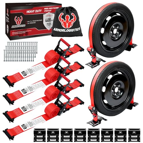 Wheel Chock Tie Down Kit, 4 Pack Heavy Duty Trailer Tire Straps Kit for ATV, UTV, Lawn Mower, 4,400lb Max Break Strength - color: Red, size: 4 Pack