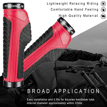 TOPCABIN Ergonomic Bike Grips - Widen Holding Rubber Grips with Aluminum LockGrips for Mountain & Road Bikes - color: Knife Style, Red/Black (Aluminum Lock Plug)1 Pair
