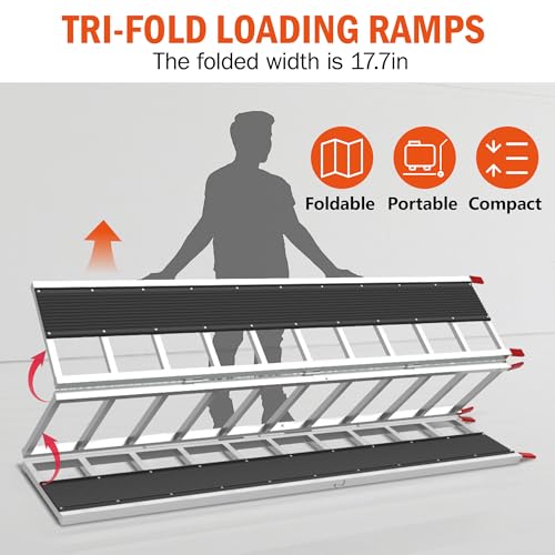 85" x 54" Aluminum Foldable Ramp, Snowmobile Loading Ramp with Wide Glides, Loading Ramps, 1500 LBS Capacity Loading Ramps with Straps for ATV/Motorcycle/Trailer - size: 1500 lbs - 85" L