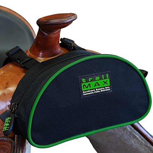 TrailMax Pommel Pocket – Compact Saddle Horn Storage Pouch for Trail Riding – Secure Front Saddle Bag for Phone, Snacks & Small Gear – Durable All-Weather Construction – Easy Access - color: Black with Green Piping