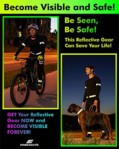 FREEMOVE Reflective SASH with 2 Bands - or - Reflective Runners Waist Belt with 4 Arm Bands > Easy to Put On/Off Reflective Gear for Guaranteed Visibility & Safety for Dog Walking, Running, Cycling - color: Yellow BELT and BANDS