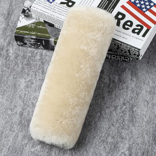 OGLAND Genuine Sheepskin Soft Fuzzy Car Seat Belt Pad,Comdy Fluffy Seatbelt Stap Covers for Shoulder Pad Neck Cushion Protector Car Accessories(Pearl, 1Pcs) - color: Pearl
