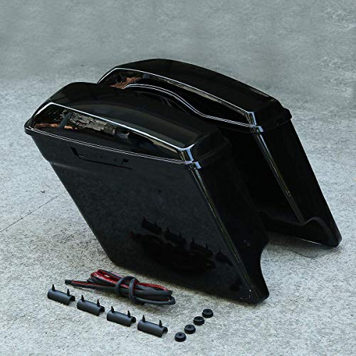 5 Inch Vivid Black Extended Stretched Saddlebags Fit for Touring Models FLT FLHT FLHTCU FLHRC Road King Road Glide Street Glide Electra Glide Ultra-Classic 2014-later