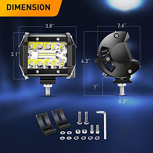GOOACC 2PCS 60W 4 Inch Triple Row LED Pods Flood Light Bar Fog Light Driving Lighting with 16AWG Off Road Wiring Harness-2 Leads for Truck Golf Cart SUV ATV UTV Boat, 2 Years Warranty, (Auto-510) - color: 2Pcs LED Pods+ Wiring Harness