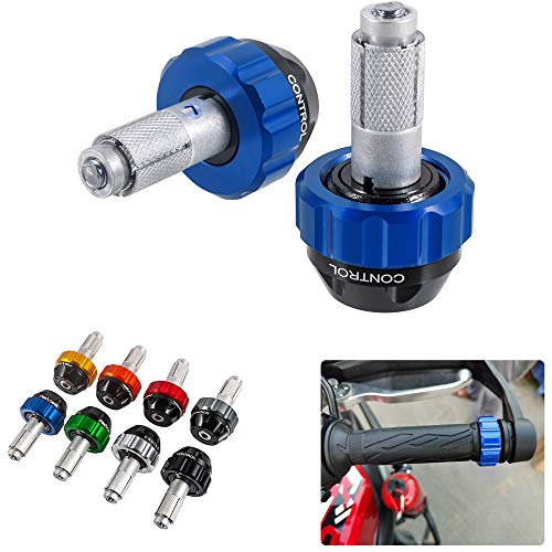 Throttle Lock Cruise Control Grip Ends Handlebar Plugs Sliders for 22mm Motorcycle Handlebar with 14mm/18mm Inner Diameter or with M6 Screw Holes (Blue) - color: Blue