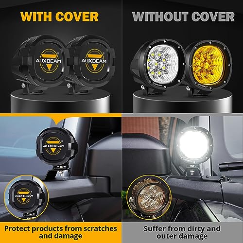 Auxbeam 4 inch LED Pod Covers, 2PCS Black Round Offroad Driving Work Lights PC Protective Covers, Light Bar Lens Covers Waterproof Dustproof for Truck SUV ATV UTV Jeep Wrangler Motorcycle - color: P4 Series-Black Covers