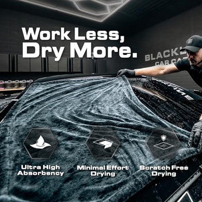 Blackline 24"x36" Twisted-Loop Car Drying Towel, 1300GSM, Streak Free, Lint Free, Reusable - Car Accessories, Microfiber Cleaning Cloth for Car, Truck, SUV - One Pass is All You Need - color: Charcoal Grey