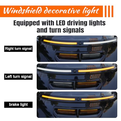 LED Running Turn Signal Light Windshield Windscreen Trim Fit for Harley 2014+Touring Electra Glide Street Glide Ultra Limited (Black Windshield Trim, LED Running/Turn Signal, Smoke Lens) - color: Black