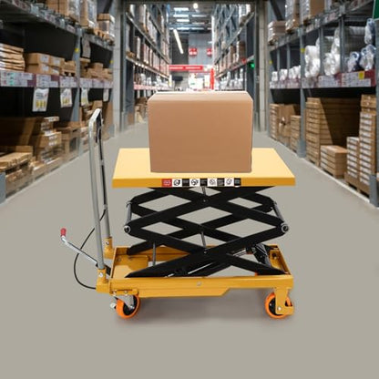 Hydraulic Lift Table Cart 330 LBS Hydraulic Motorcycle Lift Jack Table with 4 Wheels Scissor Lift Table Cart for Factory, Warehouse, Supermarket (35.8 * 19.7in)