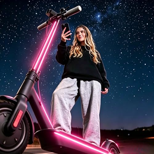 USB Battery Box COB LED Scooter Bike Ambient Light, 8 Lighting Modes, Waterproof No-Wiring Safety Warning Flexible Strip Light for Electric Scooter, Bicycle, Kids Balance Bike - color: Pink