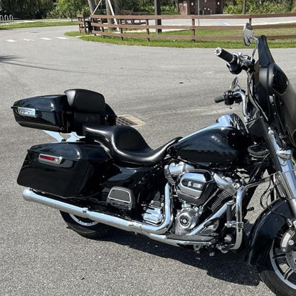 TCT-MOTORPARTS Gloss Black Chopped Tour Luggage Trunk w/Backrest & Mount Rack Fit for Harley Touring 2014-2025 Harley Touring CVO Road Street Special Electra Glide Road King - color: Vivid Black Chopped Trunk+Chrome Rack