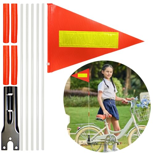 Bike Safety Pole with Fiberglass Rod and Polyester Full Color Tear-Resistant Waterproof Flag, Orange Reflective Safety Flag for Cycling