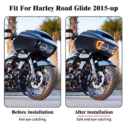 Motorcycle Headlight Vent Accent Turn Signal LED Indicator Side Lights For Harley Road Glide FLTRX 2015-2023 (Smoke Lens) - color: Smoke Lens
