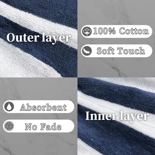 VOOVA & MOVAS Bath Mitts for Shower, 6-Pack, 8.3x6.3 Inch, 100% Cotton Soft Absorbent Wash Cloths with Hanging Loop, European Style Body & Bath Wash Mitts, Pink Stripe & White - color: Navy Stripe&white