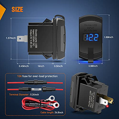 Nilight Rocker Switch Style Dual USB Outlet LED Voltmeter Quick Connector 12V Car Replacement with Inline Fuse for Boats RVs Trucks Cars - color: Dual USB Voltmeter Blue
