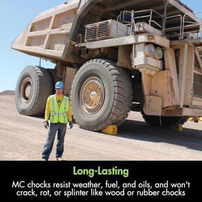 Checkers Heavy Duty Wheel Chocks for 95"-142" Tires, One Large Tire Chock for Haul Trucks, Loaders, and Cranes, 427 Ton Capacity, Lightweight HDPE, Made in the USA, Yellow, MC3012 - size: For 95"-142" Tires