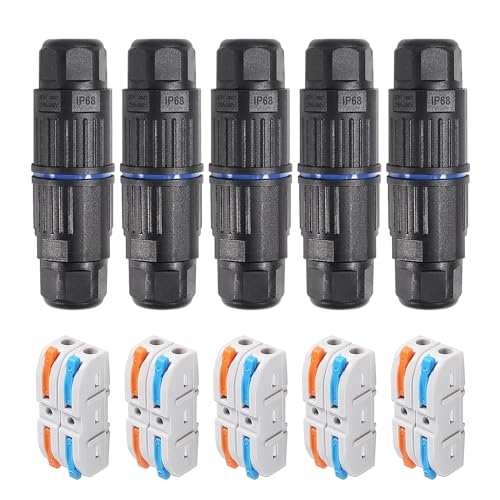 5PCS IP68 Waterproof Junction Box, Outdoor 2 Way Electrical Cable Connector, Replaceable Lever Wire Connectors for AWG 28-12, Quick Screwless Installation - color: 2 pin, 5pcs