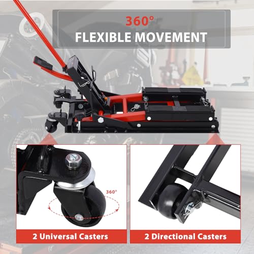 Hydraulic Motorcycle Lift Jack, 1500 LBS Capacity ATV Scissor Lift Jack with Wheels and Handle, Portable Motorcycle Lift Table Hydraulic Foot-Operated Hoist Stand for Motorcycle ATV UTV Powersports