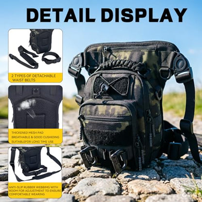 Tactical Drop Leg Bag with Concealed Carry Holster Motorcycle Thigh Pouch for Outdoor, Hiking & EDC Gear in Army Green - color: Army Green