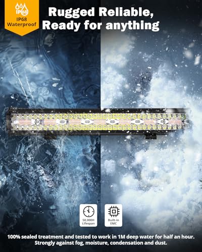 Auxbeam 6 Modes Amber White Series, 20 Inch LED Light Bar 420W, Strobe Light Flashing Warning Emergency, Spot Flood Combo Off Road Light for Trucks, Cars, ATVs, UTVs, Boats - color: 20"