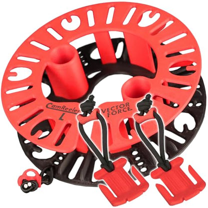 CamReeler Large Load Strap Manager - Roll Up a Pair of Cam Buckle or Ratchet Straps with Boots or Bumpers - for 11 to 15 Foot Straps - 1 Pack with Pair of StrapMasters - color: Large Red + StrapMasters