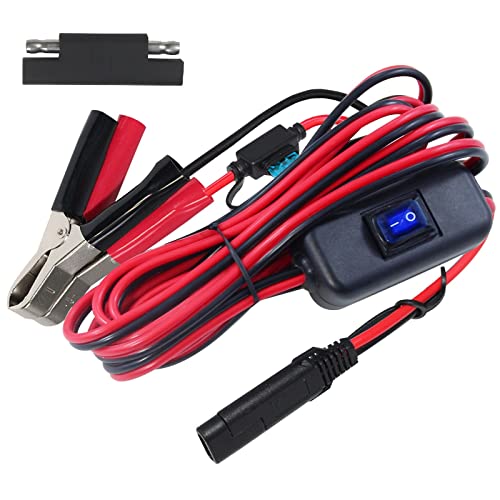 SAE to Battery Alligator Clip - 12V SAE 2Pin Quick Disconnect Cable 10ft SAE to Battery Clamp Cord 15A Fuse (10FT)