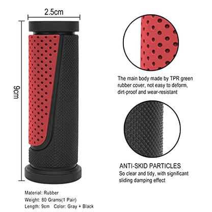 TOPCABIN Bike Handlebar Grips,Short Mini Bicycle Handlebar Grips Two-Color Rubber Bike Grips Fit Many Standard Bikes 2PCS 90MM Length - color: Black + Red - 90mm