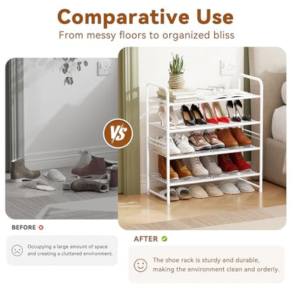 Simple Shoe Rack, 4 Tier Heavy Duty Metal Shoe Shelf 27 Inch Wide, White - color: White, size: 4 Tier(27 Inch)