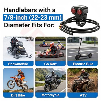 Universal Dual 7/8" 22mm Motorcycle Handlebar Switch, 12V Waterproof Handle Bar ON Off Toggle Switch with Red LED Indicator Light for Motorcycle ATV Dirt Bike Scooter Marine Fog Light